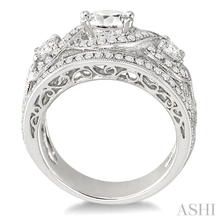 1 1/2 Ctw Round Cut Diamond Semi-Mount Engagement Ring in 14K White Gold