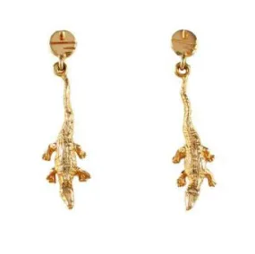 1 1/4" 14K Gold Albert Gator Dangle Earrings with Pell Logo Post