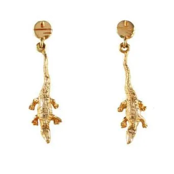 1 1/4" 14K Gold Albert Gator Dangle Earrings with Pell Logo Post