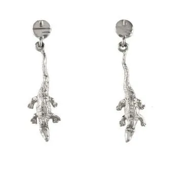 1 1/4" Sterling Silver Albert Gator Dangle Earrings with Pell Logo Post