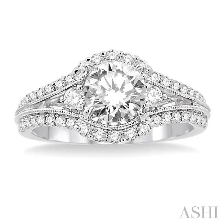 1 1/5 Ctw Diamond Engagement Ring with 3/4 Ct Round Cut Center Stone in 14K White Gold