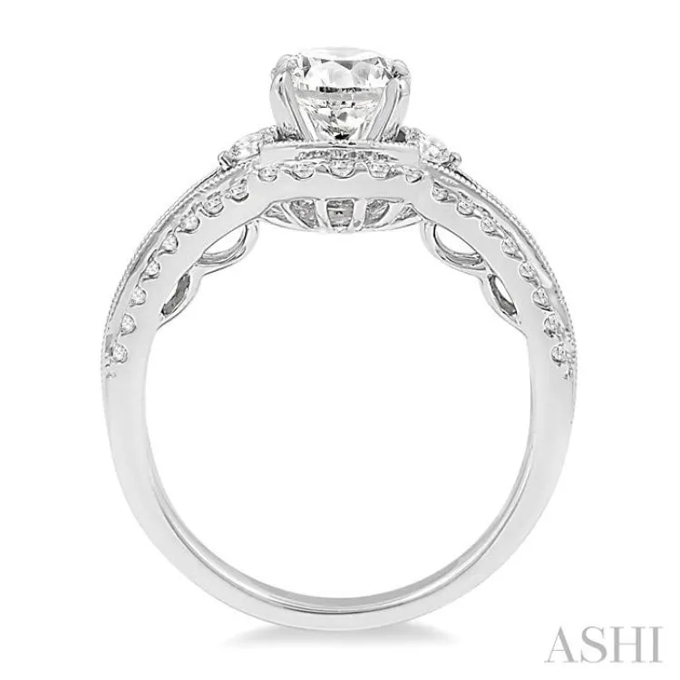 1 1/5 Ctw Diamond Engagement Ring with 3/4 Ct Round Cut Center Stone in 14K White Gold