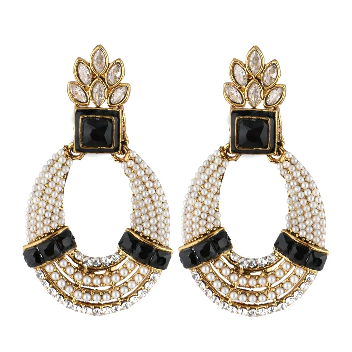 18K Gold Plated Pearl Cz Black Earring For Women