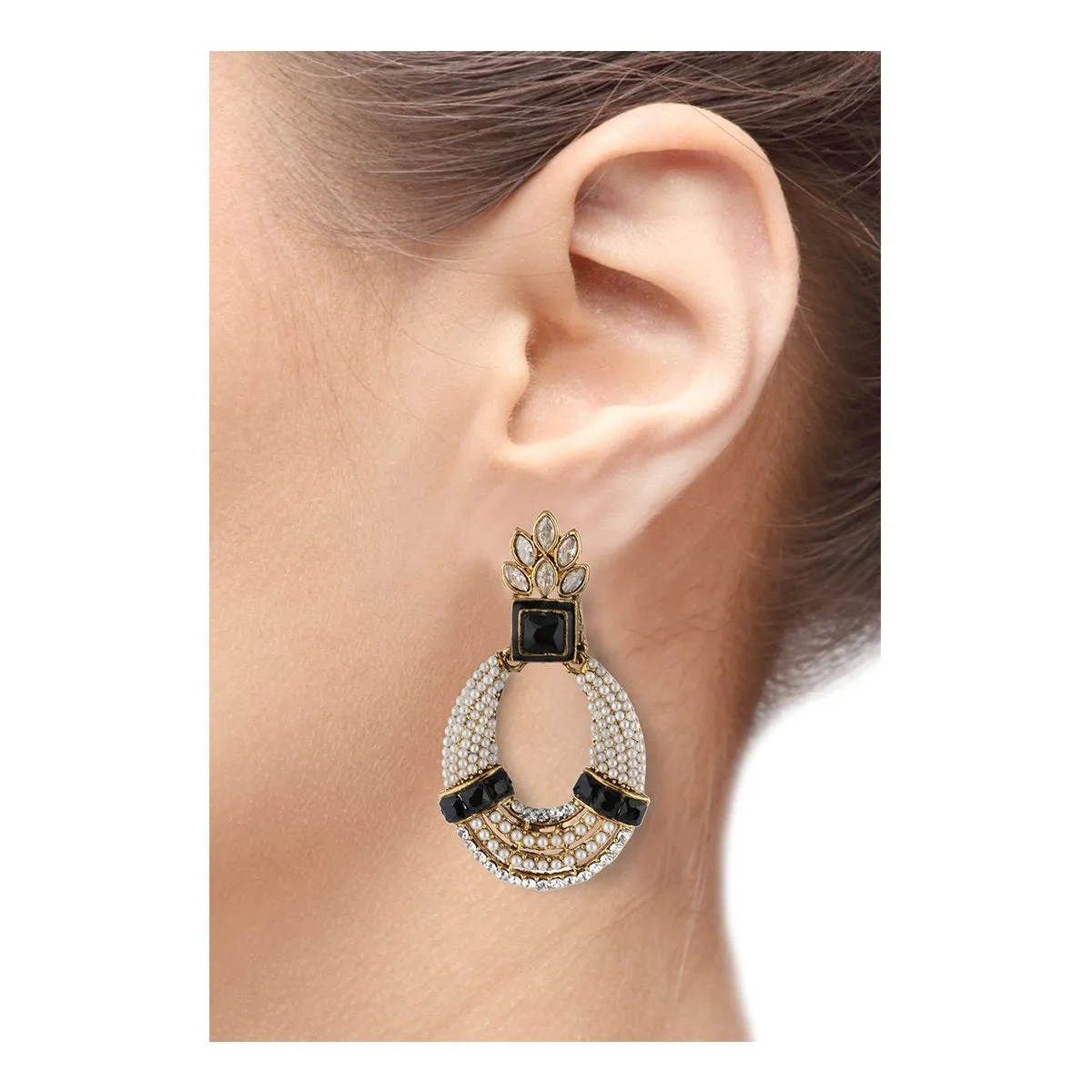 18K Gold Plated Pearl Cz Black Earring For Women