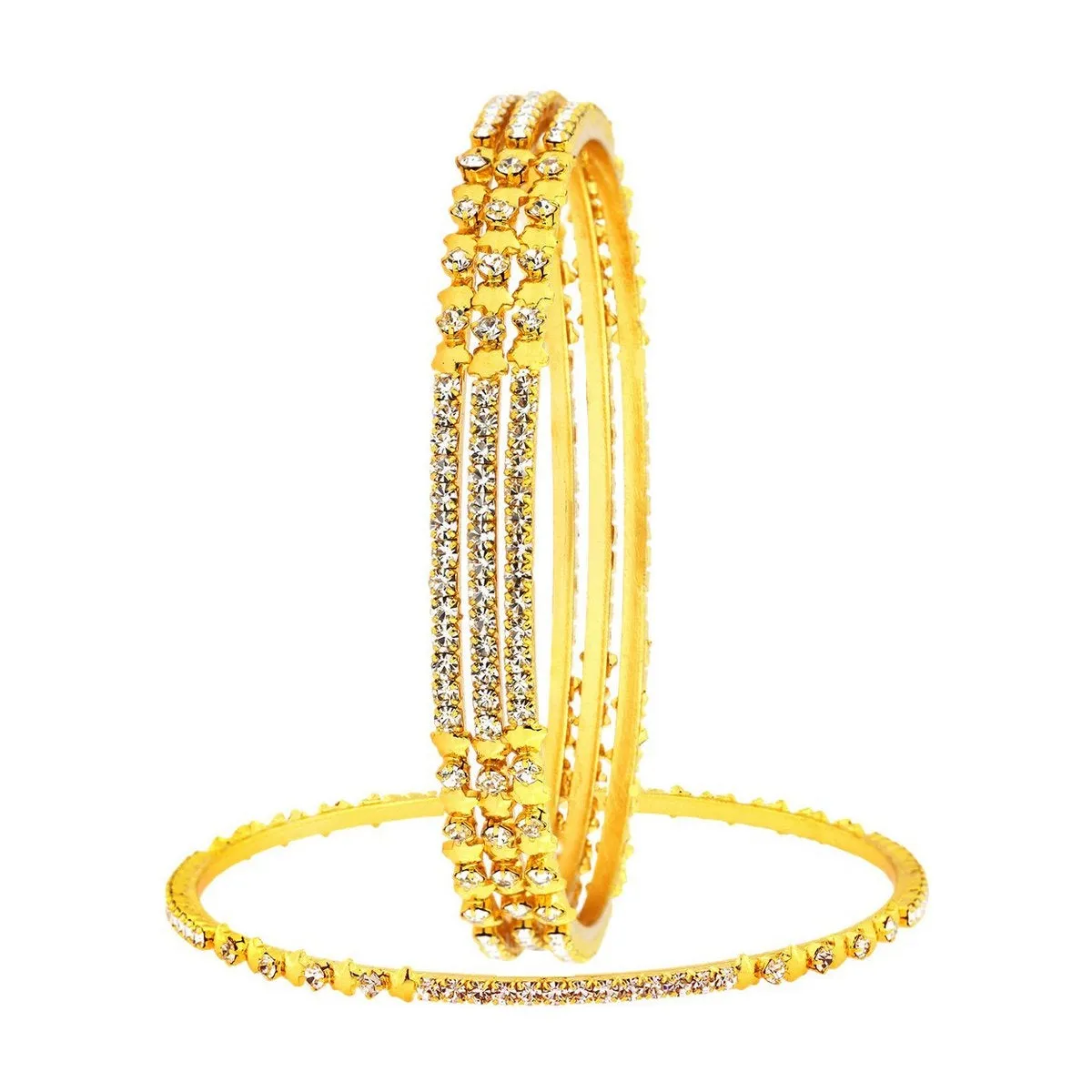 22K Gold Plated Eternity Star American Diamond Cz Bangle Set Of 4