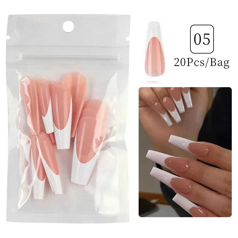 24pcs Sweet Summer Fake Nails Patches Pink Glitter Nude Press on Nails Women Wearable Nail Art Stickers Full Finished False Nail