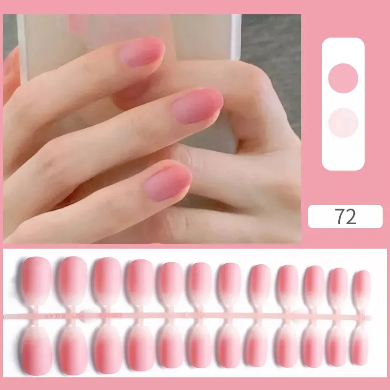 24pcs Sweet Summer Fake Nails Patches Pink Glitter Nude Press on Nails Women Wearable Nail Art Stickers Full Finished False Nail