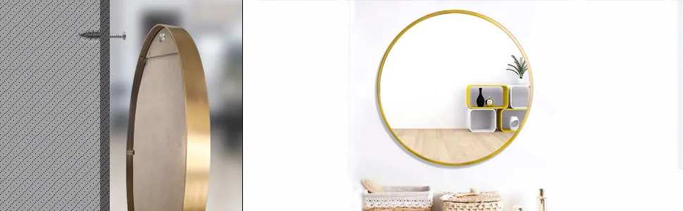 32" Wall Circle Mirror Large Round Gold Farmhouse Circular Mirror for Wall Decor Big Bathroom Make Up Vanity Mirror Entryway Mirror