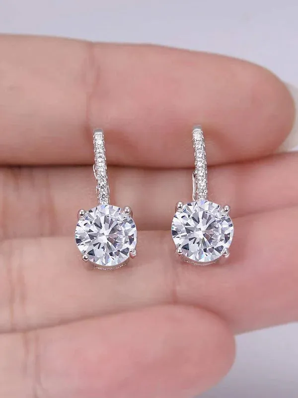 925 Sterling Silver CZ Prong Setting Gorgeous Bridal Leverback Dangle Earrings