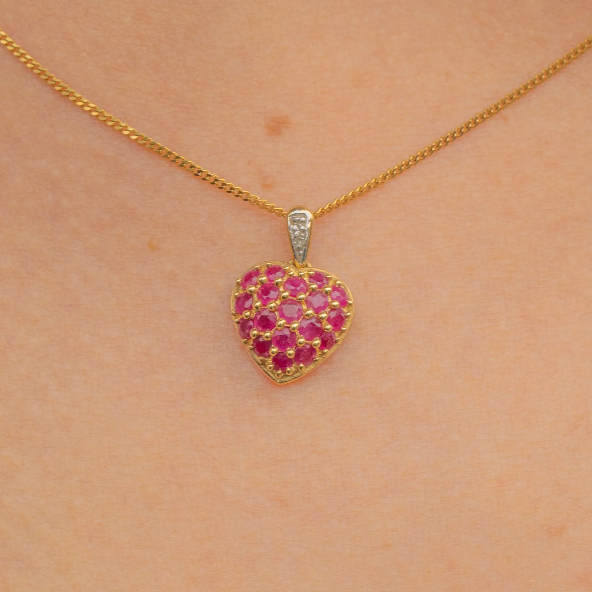 9ct Gold Ruby Diamond Heart Charm