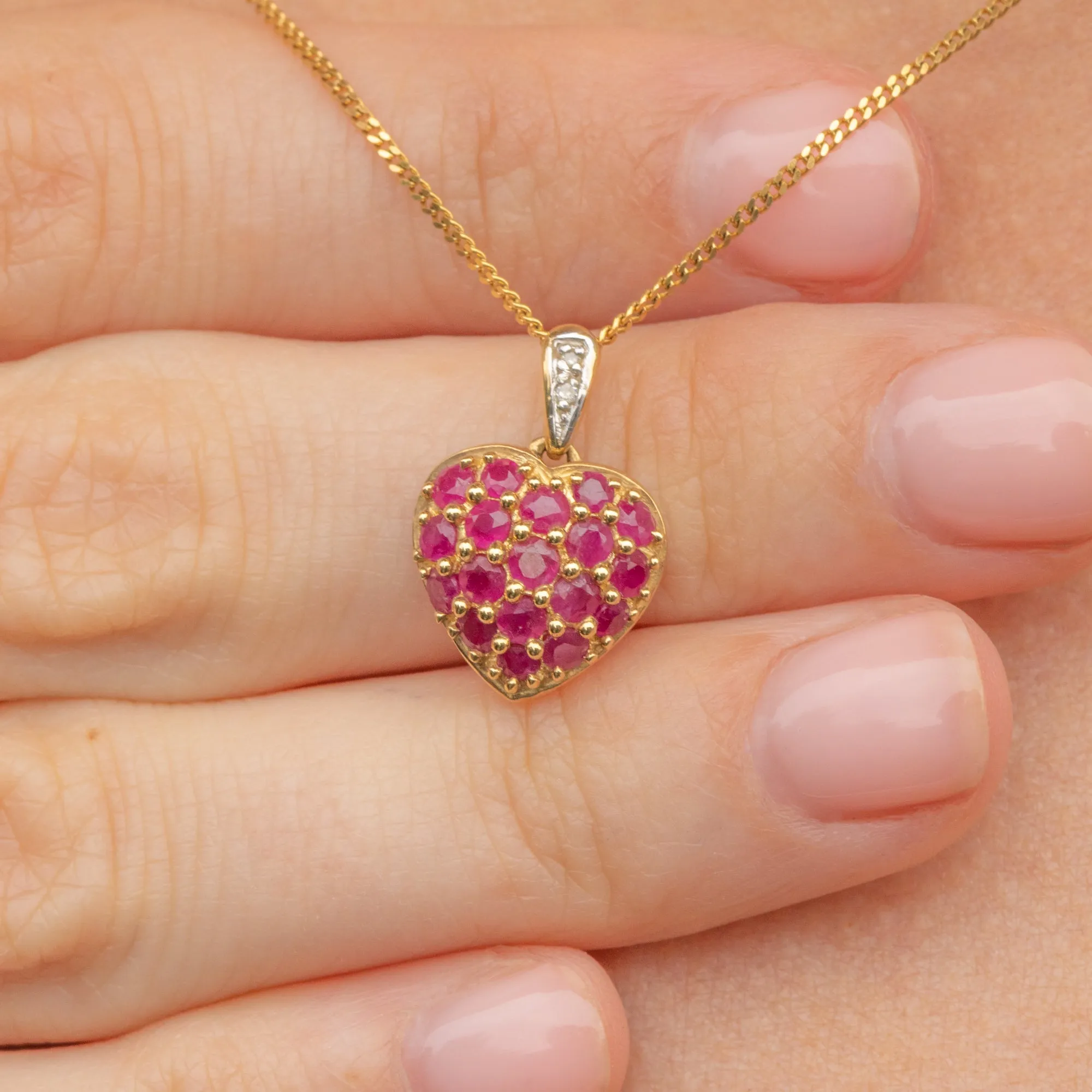 9ct Gold Ruby Diamond Heart Charm