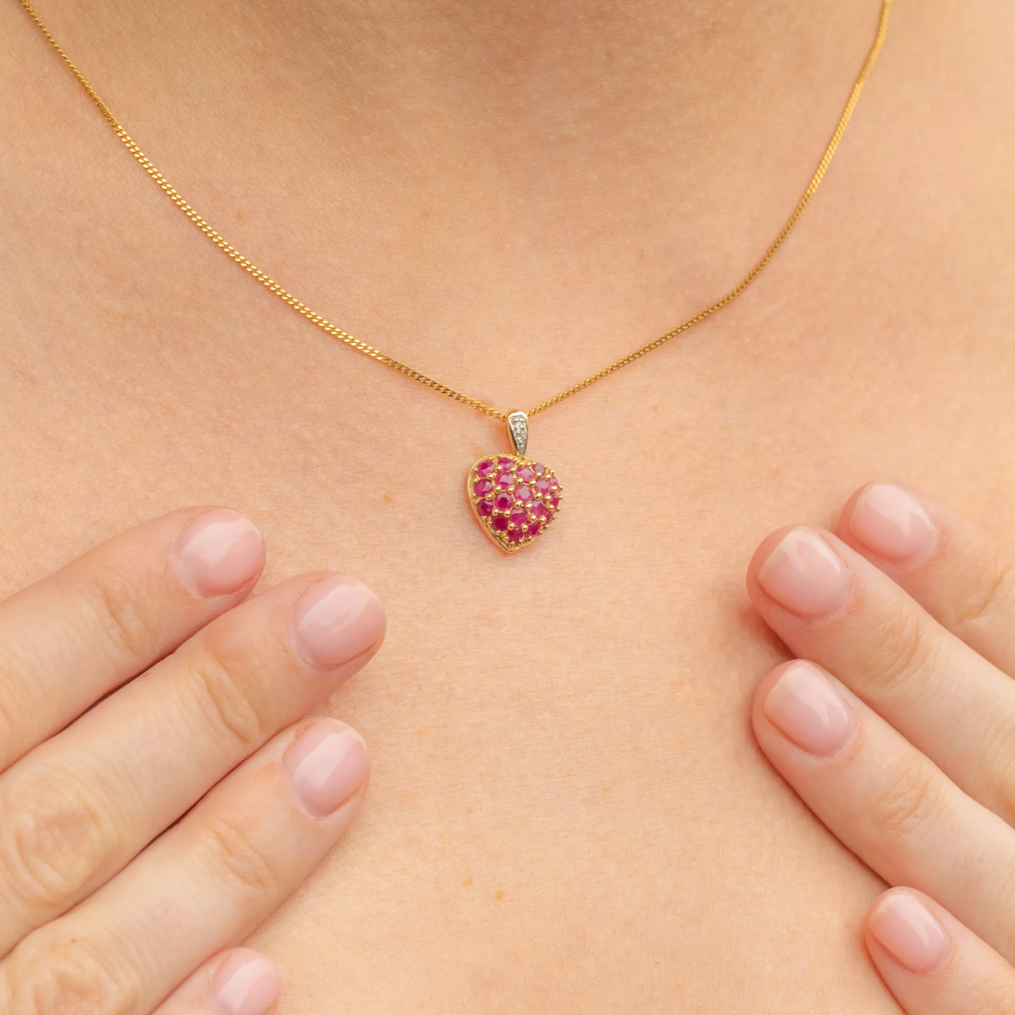 9ct Gold Ruby Diamond Heart Charm