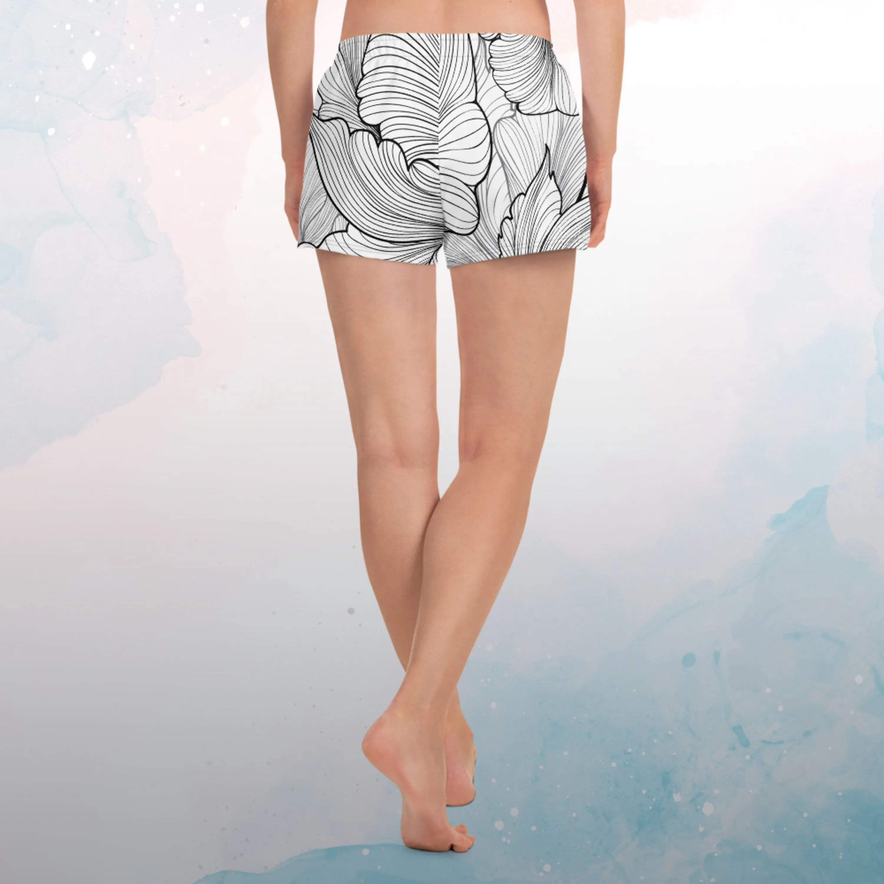 Abstract Lines Floral Pattern Womens Recycled Athletic or Swim Shorts