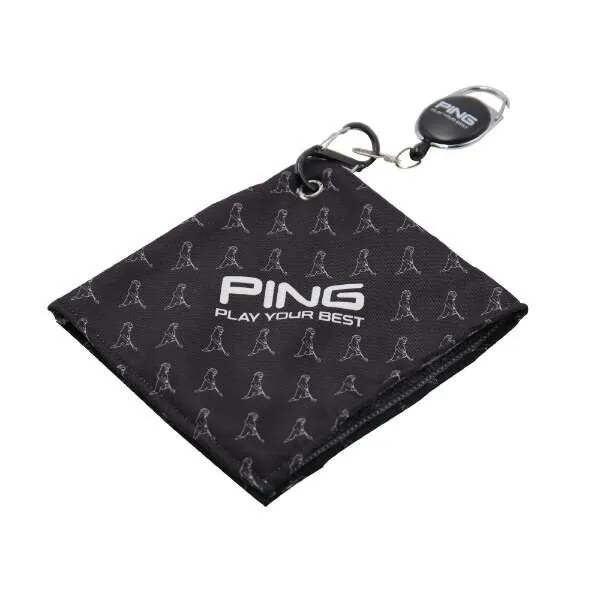 AC-U2307 Black Ping JAPAN Golf Sports Microfiber Towel with Reel Japan New