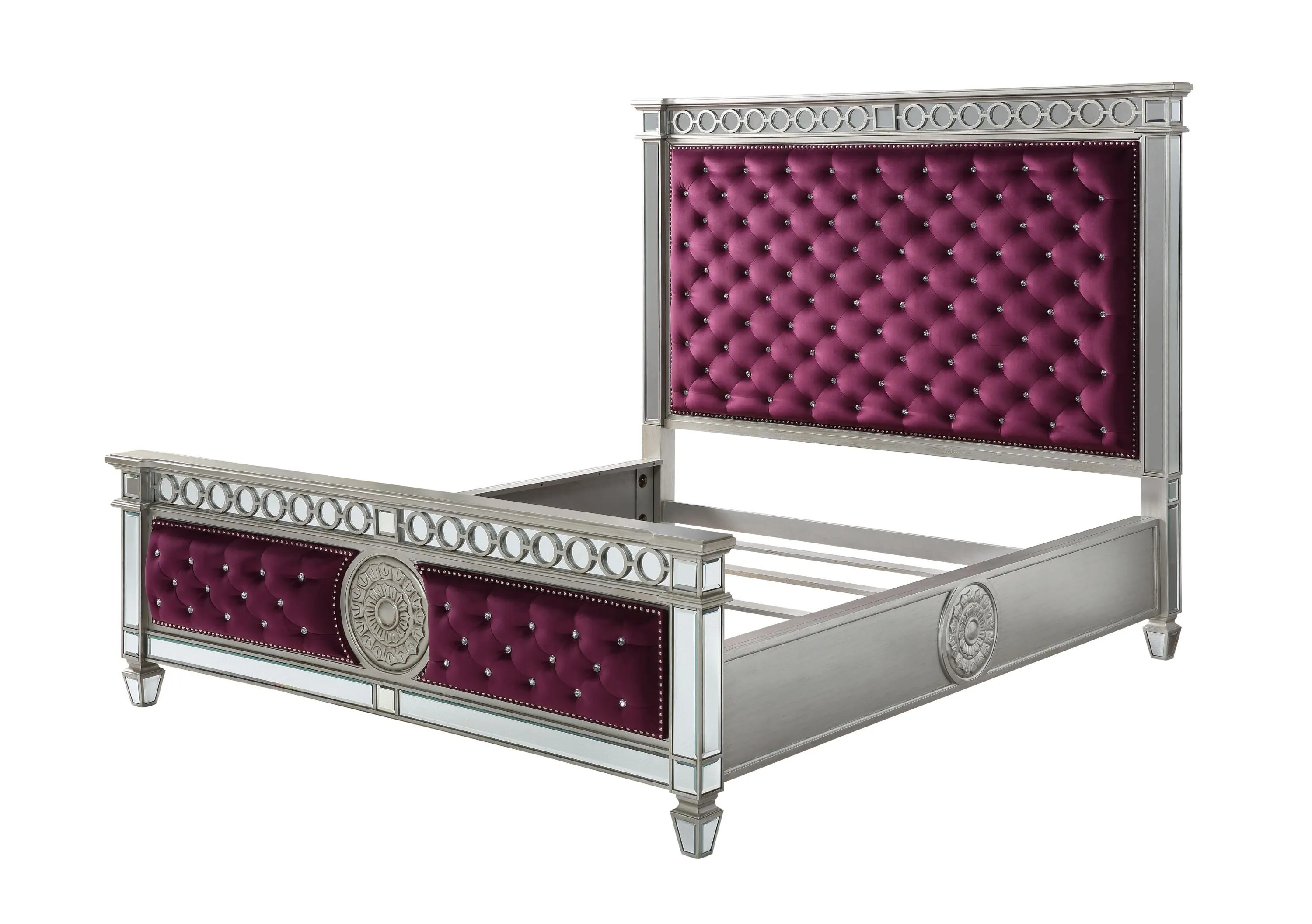 ACME Varian Queen Bed• Burgundy Velvet & Mirrored 27370Q