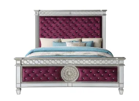 ACME Varian Queen Bed• Burgundy Velvet & Mirrored 27370Q