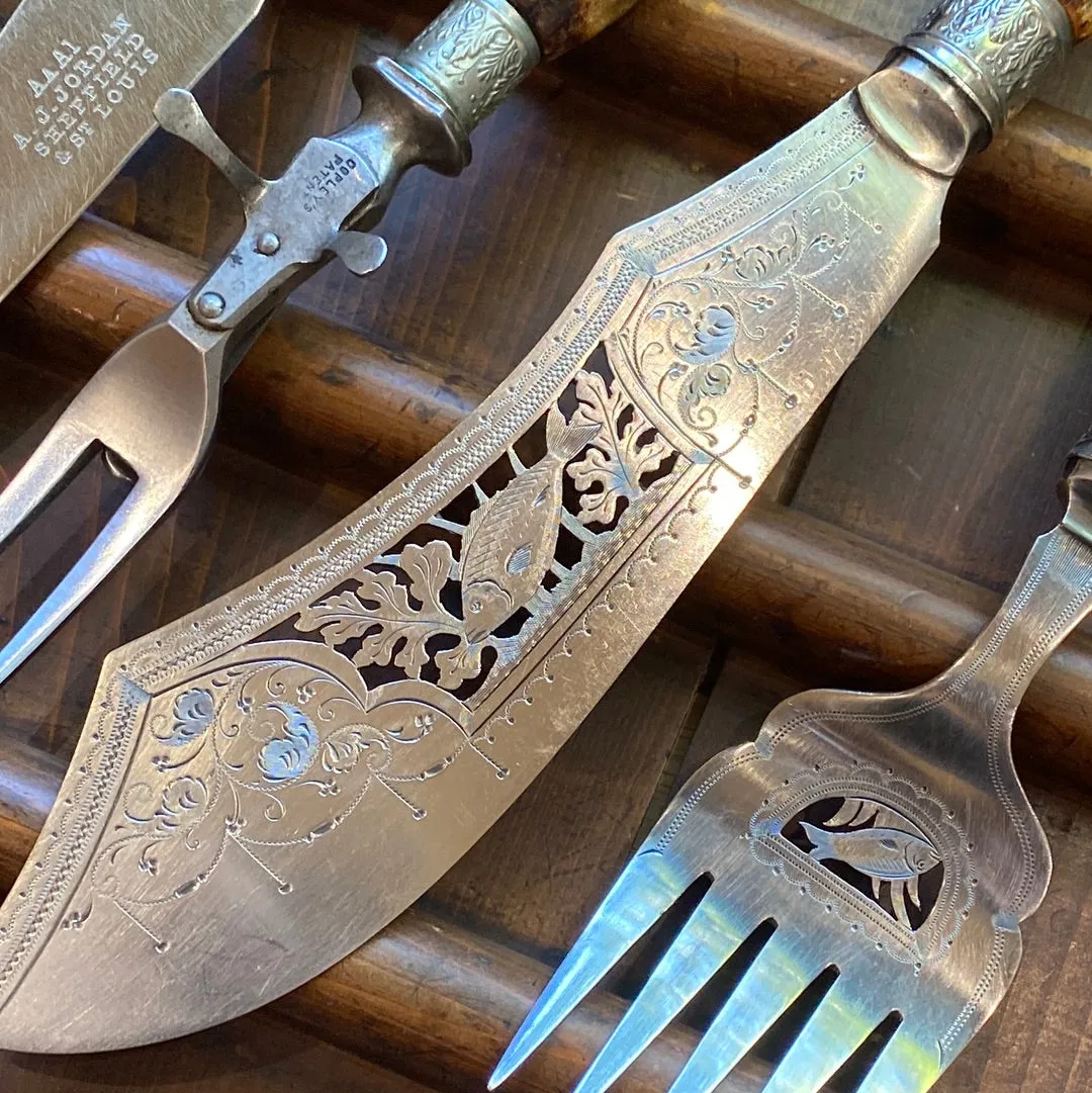 A.J. Jordan 7pc Carving & Fish Service Set C.1900