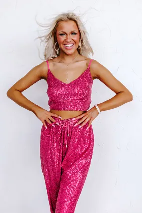 Alluring Avenue Sequin Crop Top in Fuchsia