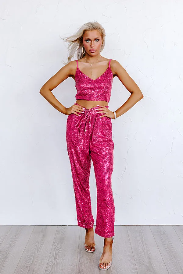 Alluring Avenue Sequin Crop Top in Fuchsia