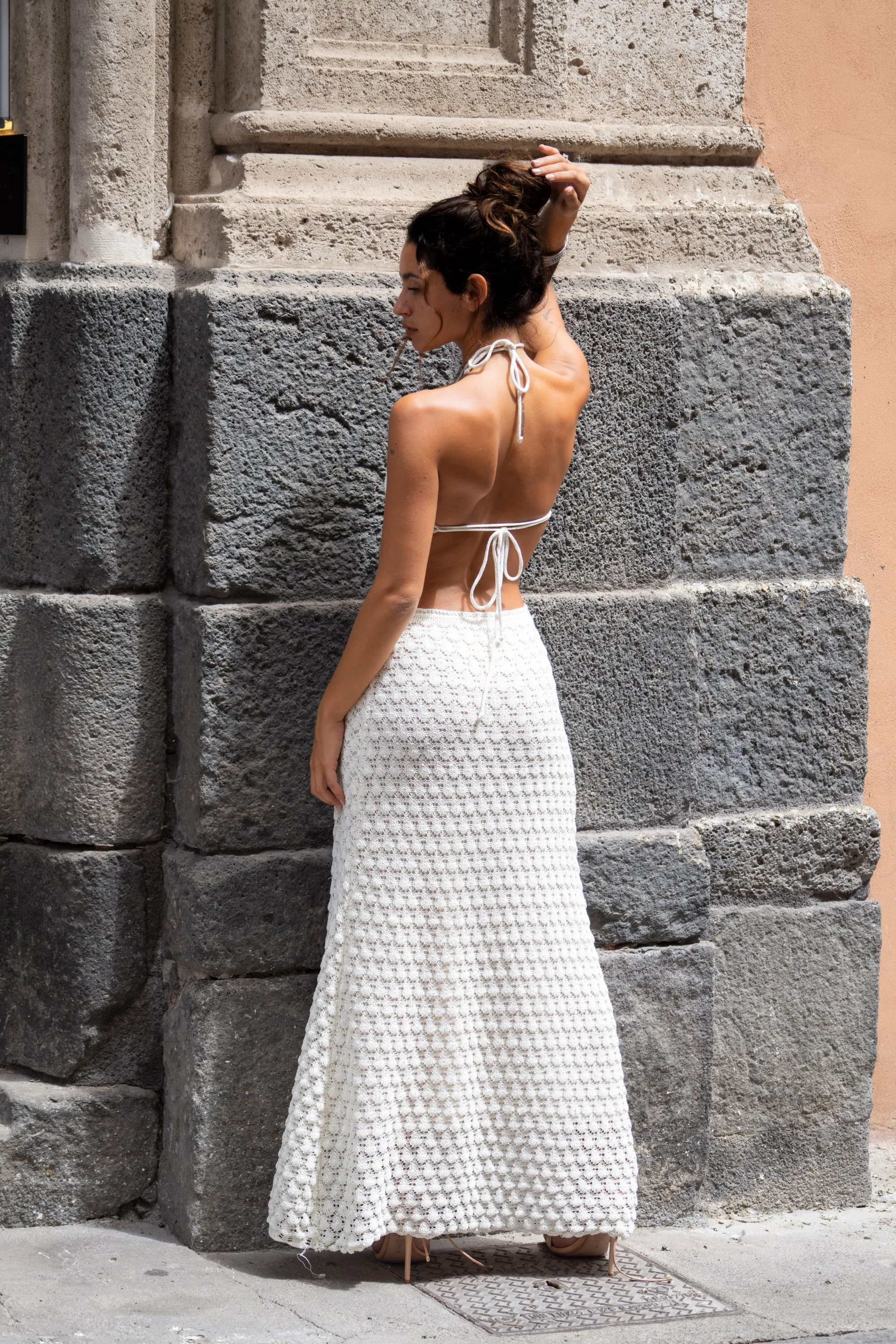 Amara White Halter Glitter Knit Maxi Dress