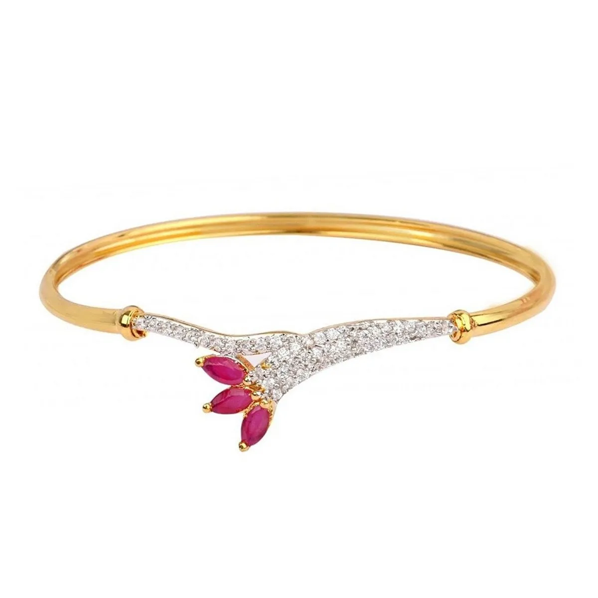 American Diamond Red Leaf Marquis Openable Kada Bangle Bracelet Women