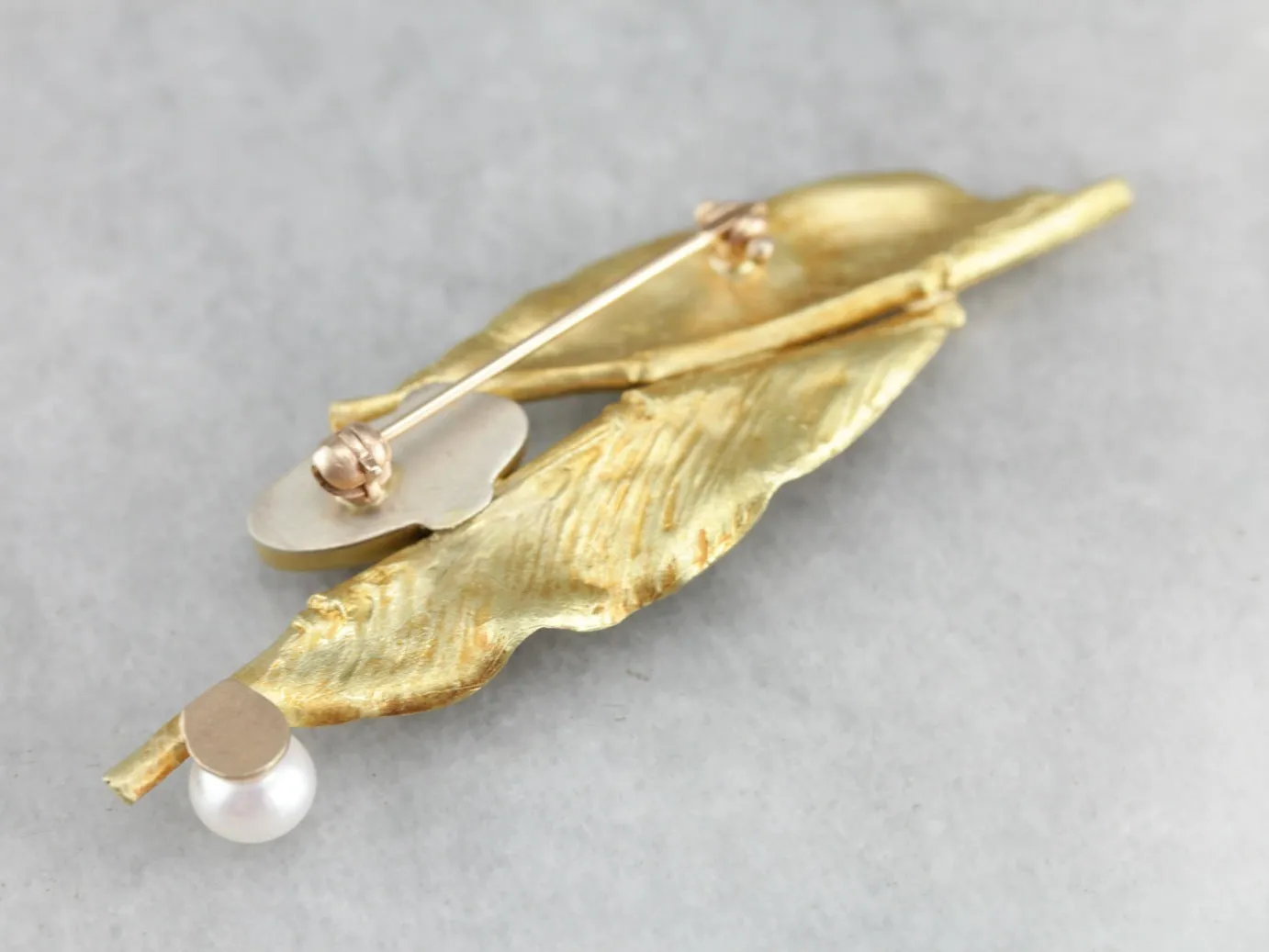 Ann Krupp Sunstone Leaf Gold Brooch