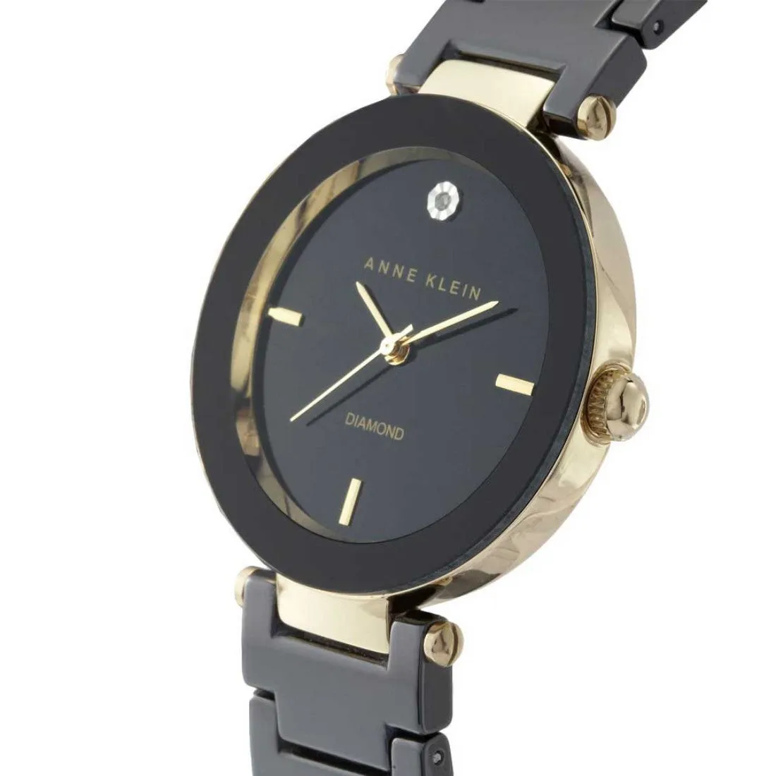 Anne Klein Diamond Black Ceramic Band Women's Watch - AK1018BKBK