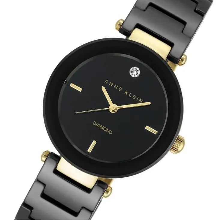 Anne Klein Diamond Black Ceramic Band Women's Watch - AK1018BKBK