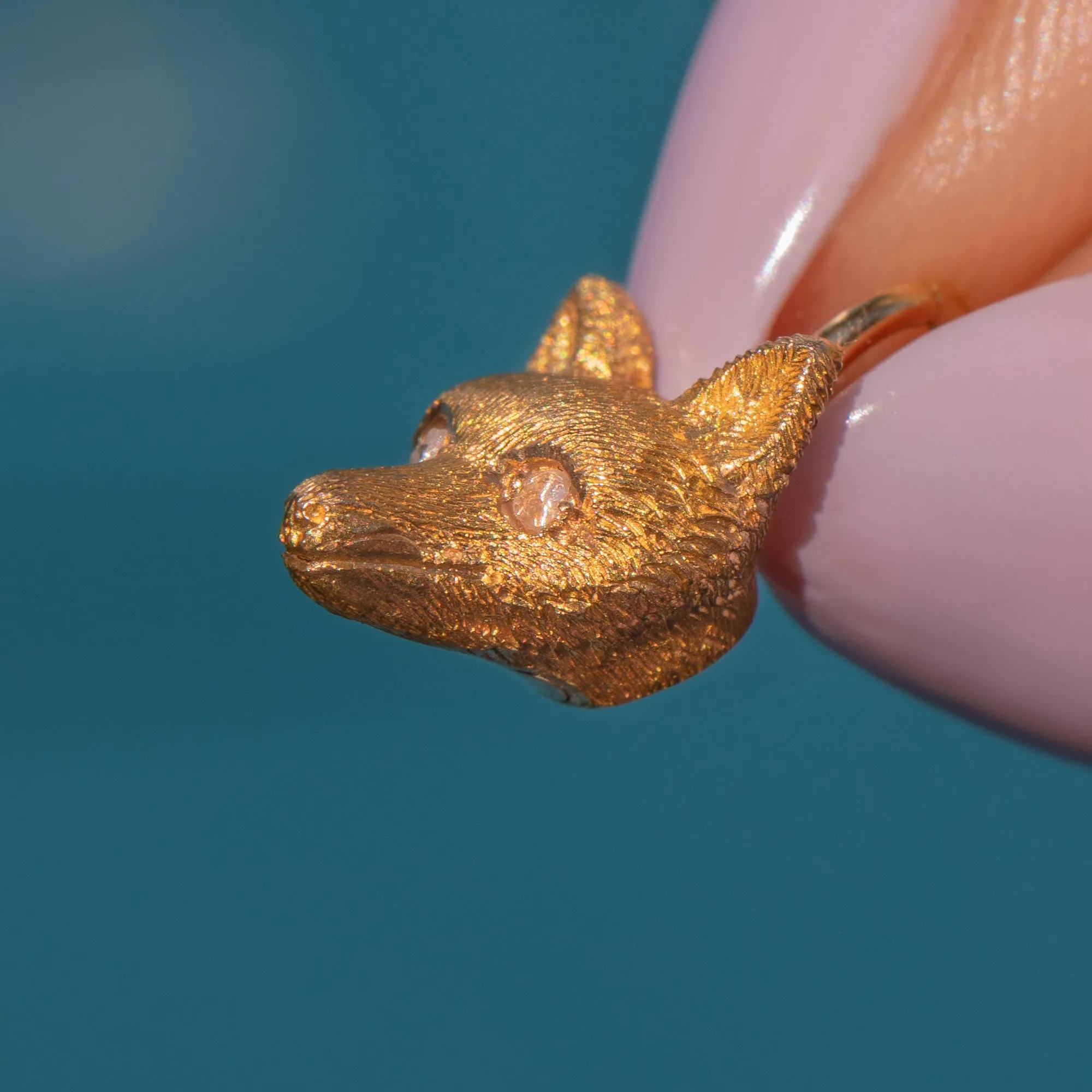 Antique 18ct Gold Fox Charm with Diamond Eyes