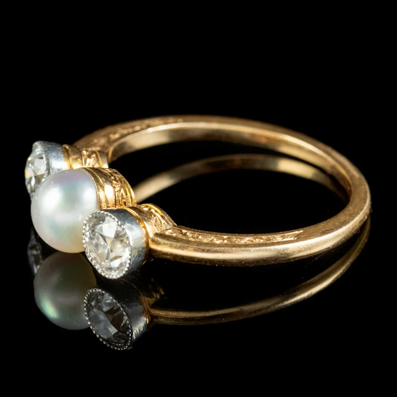 Antique Edwardian French Pearl Diamond Trilogy Ring Circa 1905