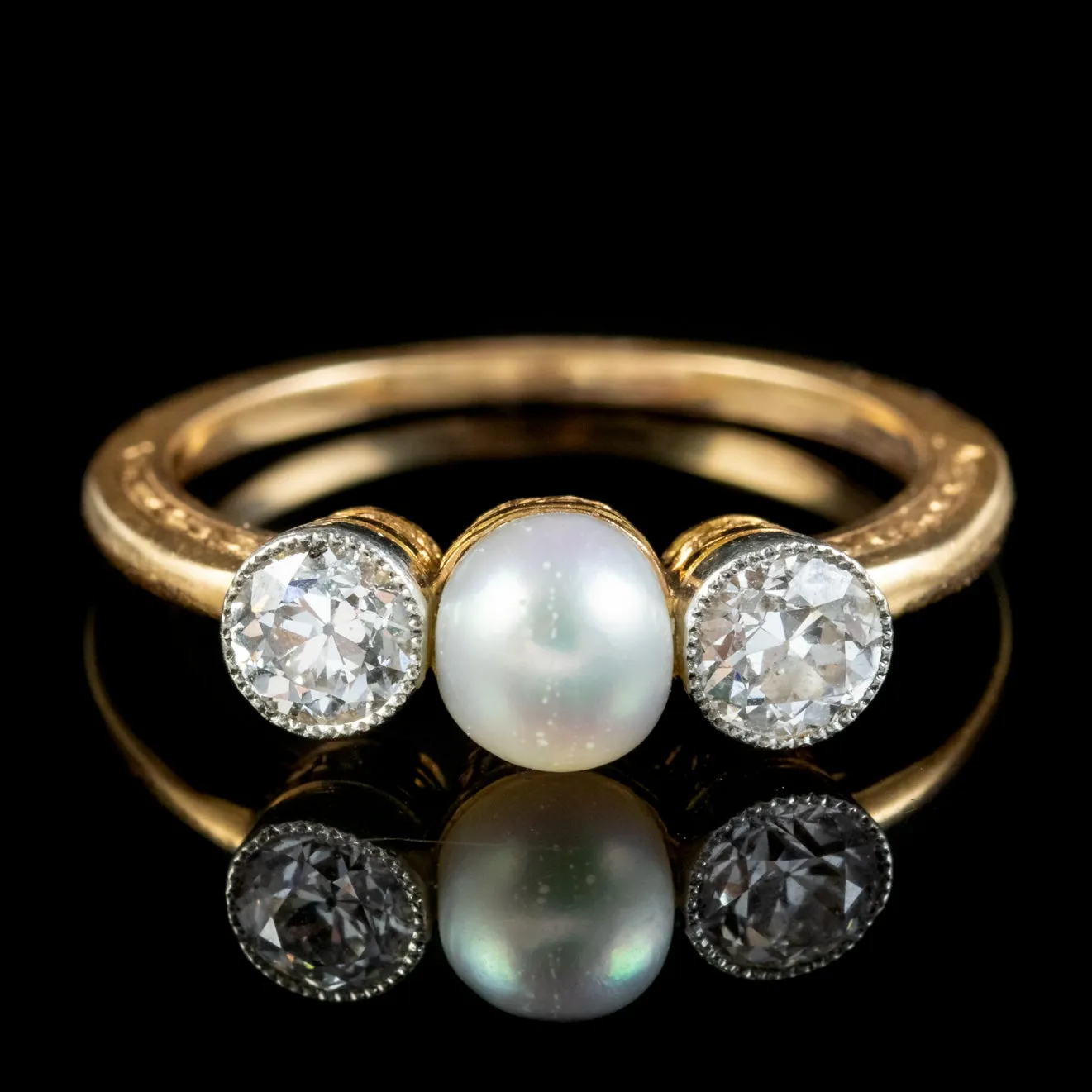 Antique Edwardian French Pearl Diamond Trilogy Ring Circa 1905