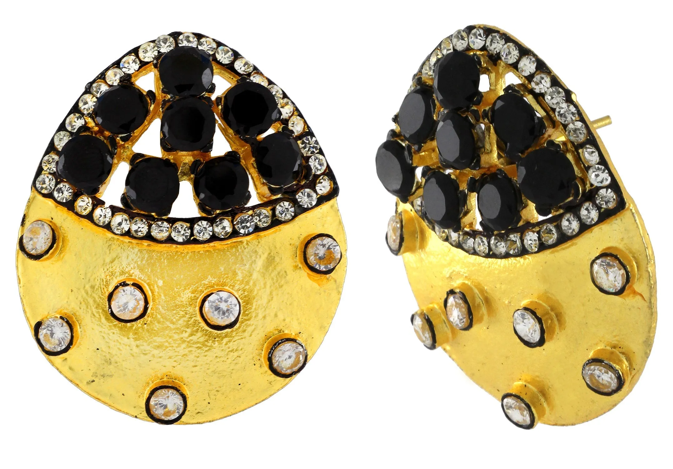 Antique Kundan Cz Antique Gold Plated Black Stud Earring For Women