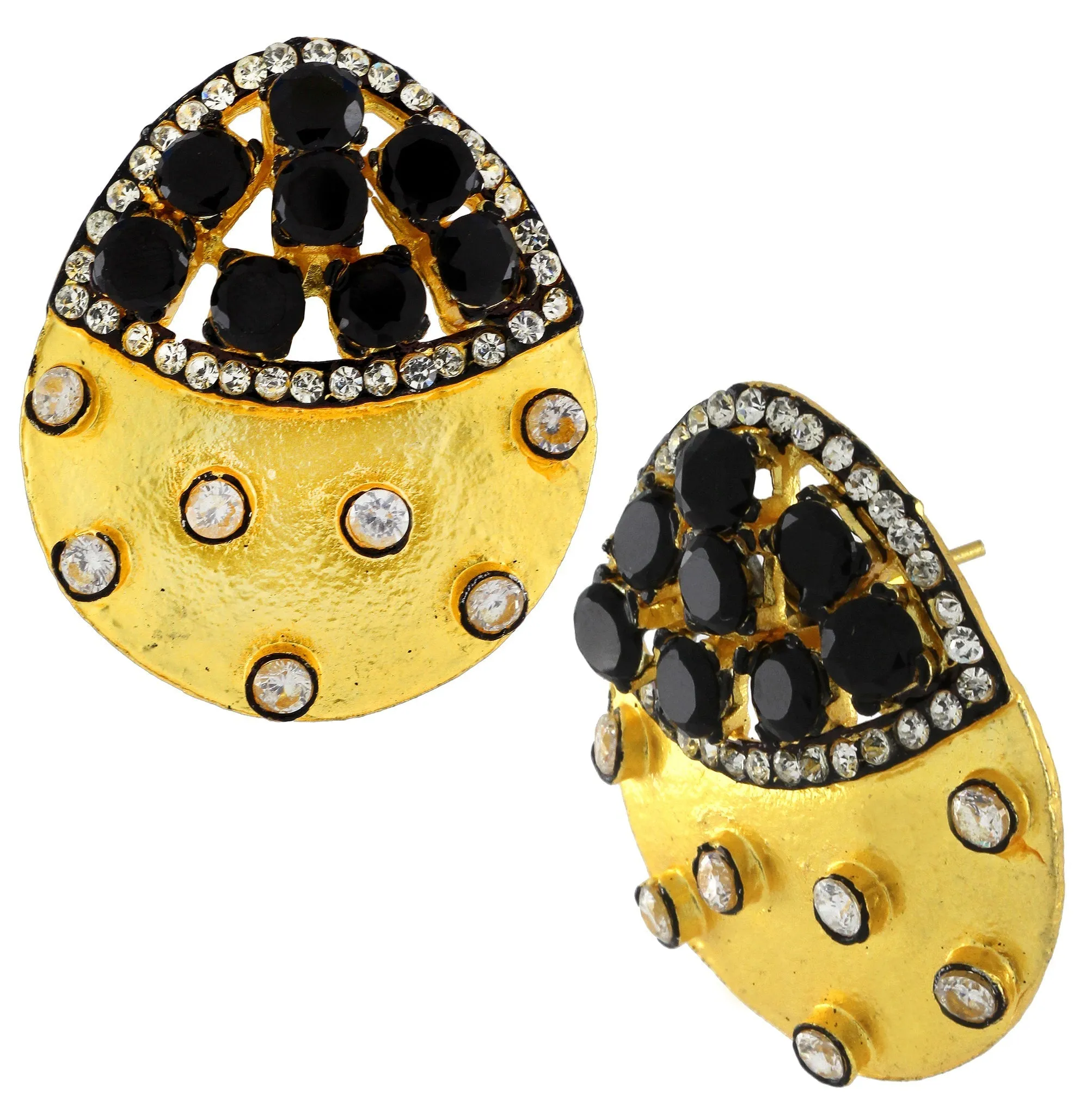 Antique Kundan Cz Antique Gold Plated Black Stud Earring For Women