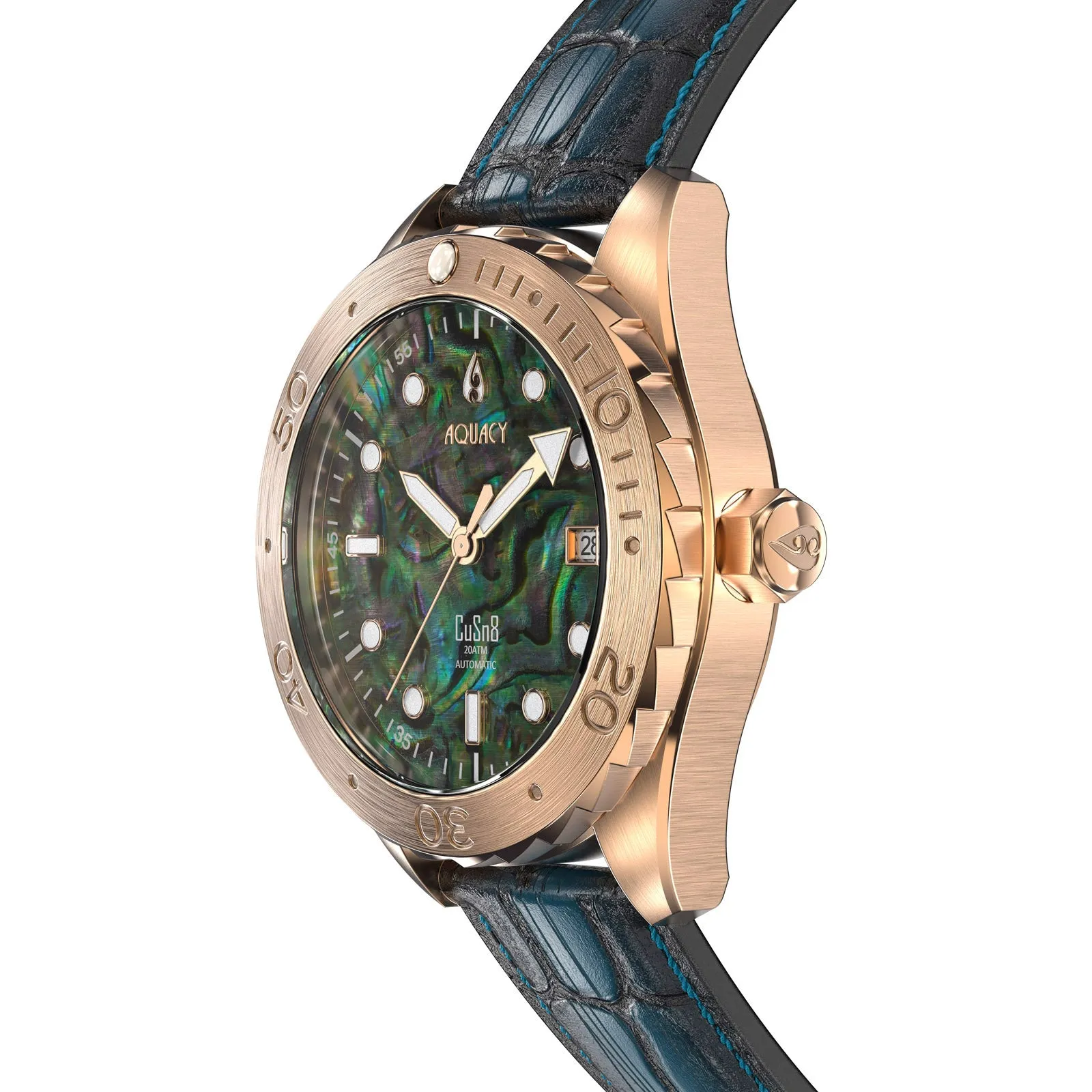 Aquacy Bronze CuSn8 Men's Abalone Watch Automatic with Leather  200M