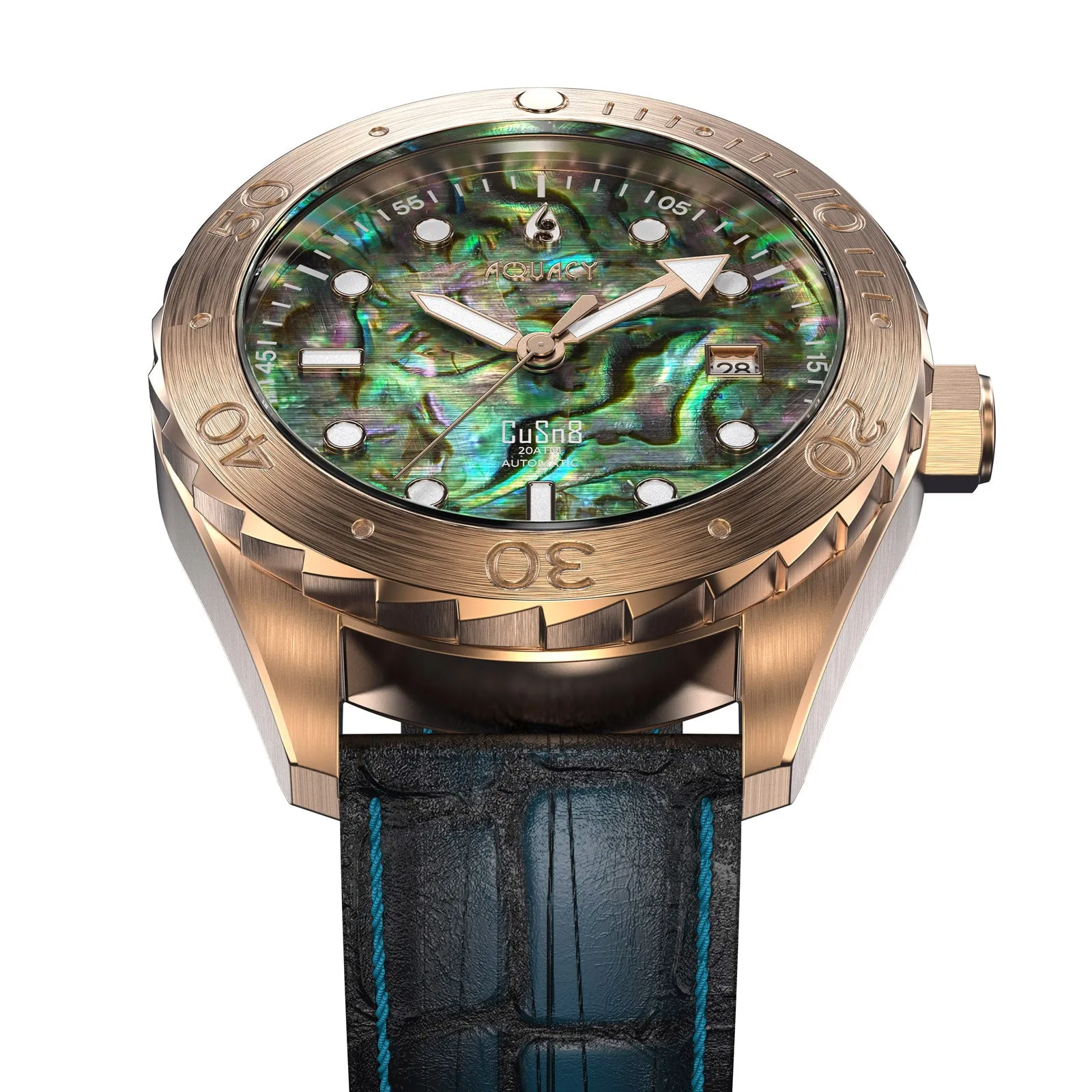 Aquacy Bronze CuSn8 Men's Abalone Watch Automatic with Leather  200M