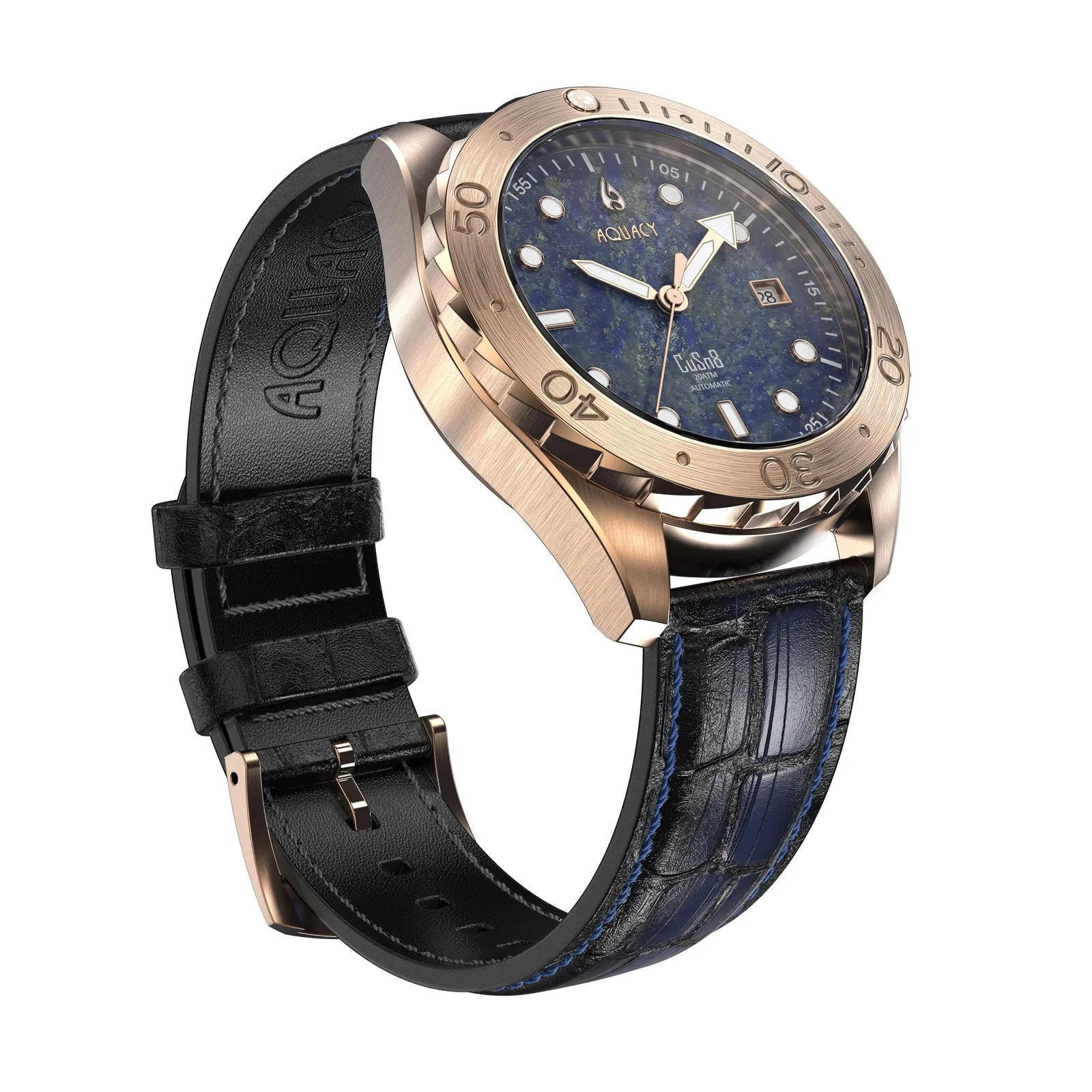 Aquacy Bronze CuSn8 Men's Lapis Lazuli Watch Automatic with Leather  200M