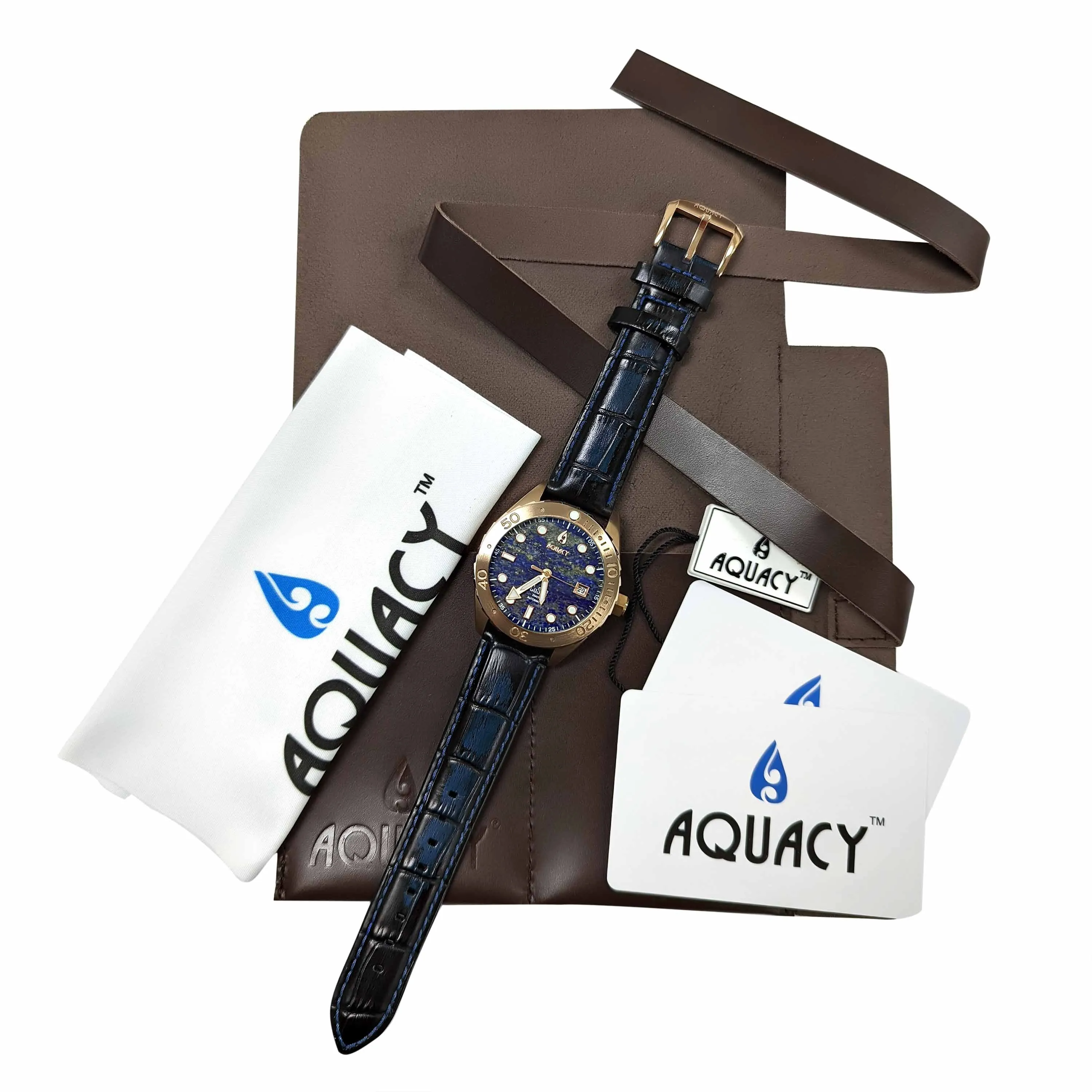 Aquacy Bronze CuSn8 Men's Lapis Lazuli Watch Automatic with Leather  200M