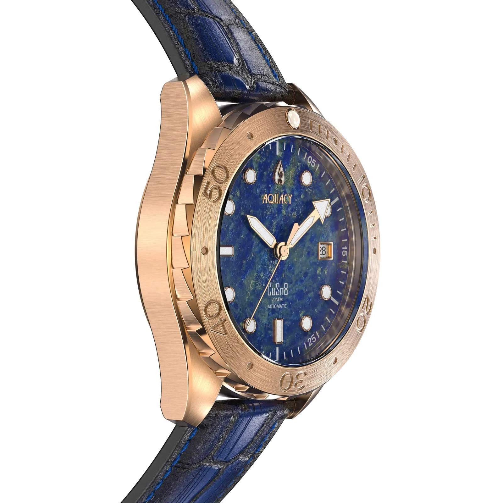 Aquacy Bronze CuSn8 Men's Lapis Lazuli Watch Automatic with Leather  200M