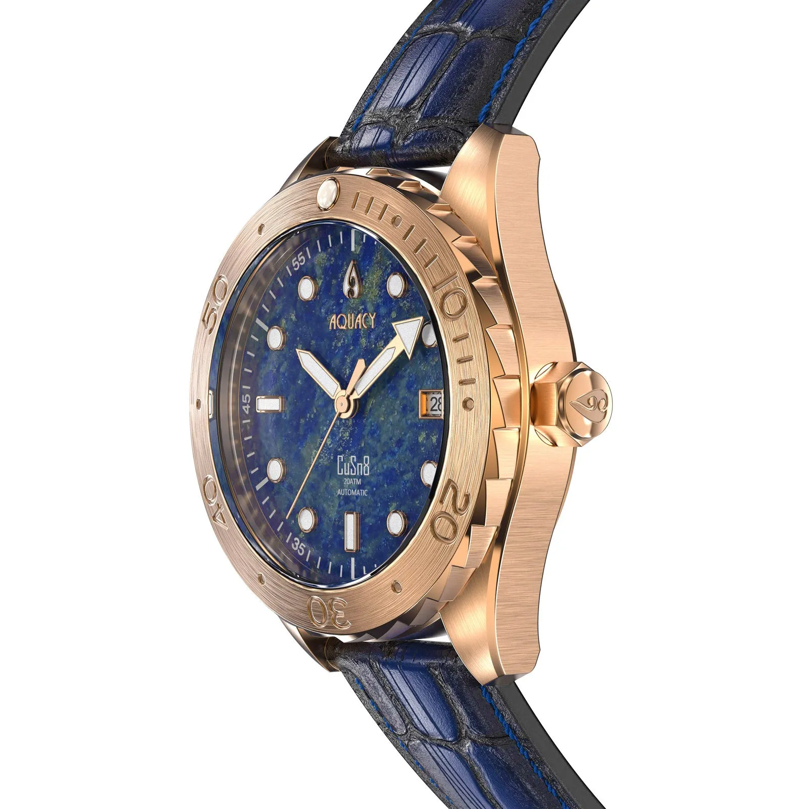 Aquacy Bronze CuSn8 Men's Lapis Lazuli Watch Automatic with Leather  200M