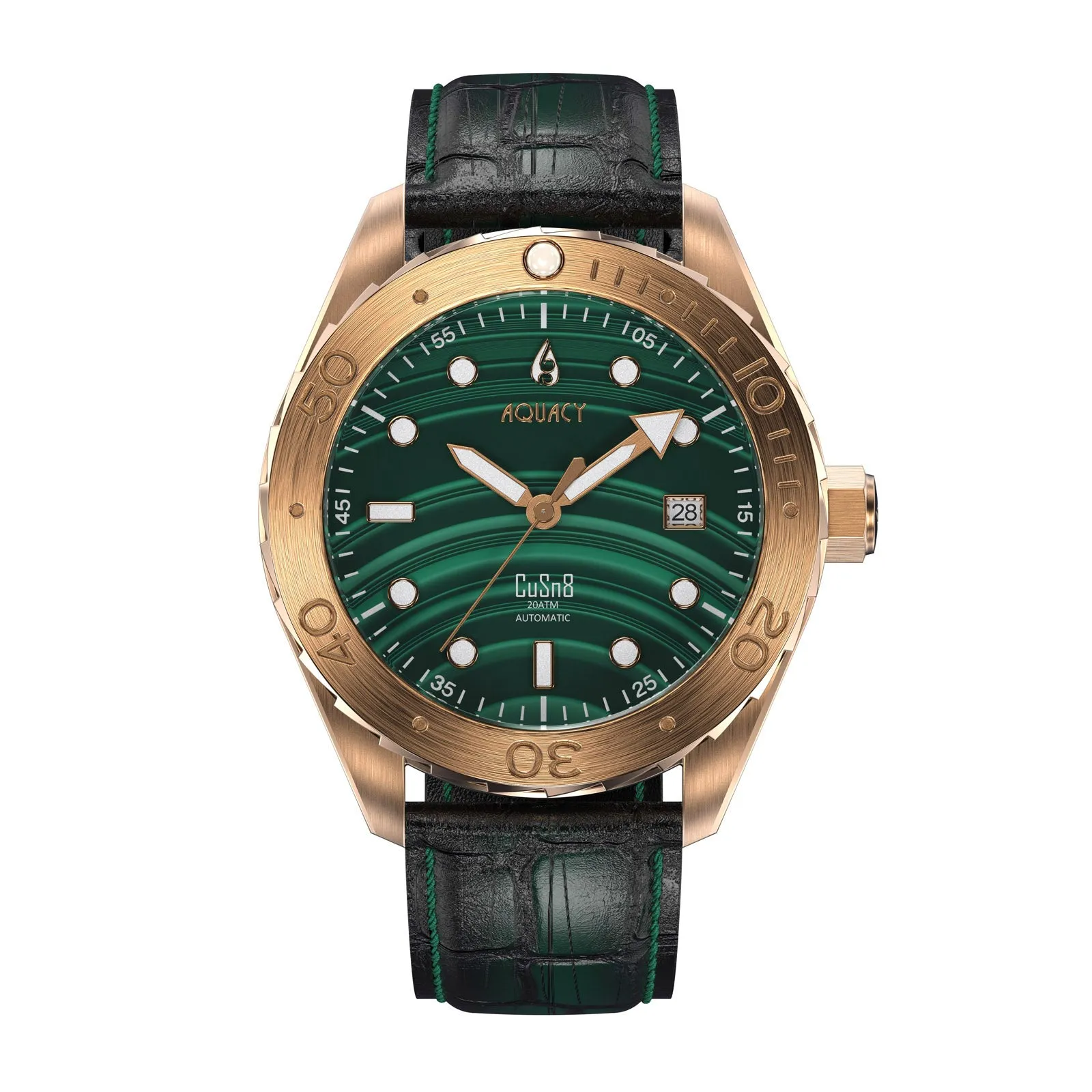 Aquacy Bronze CuSn8 Men's Malachite Watch Automatic with Leather  200M