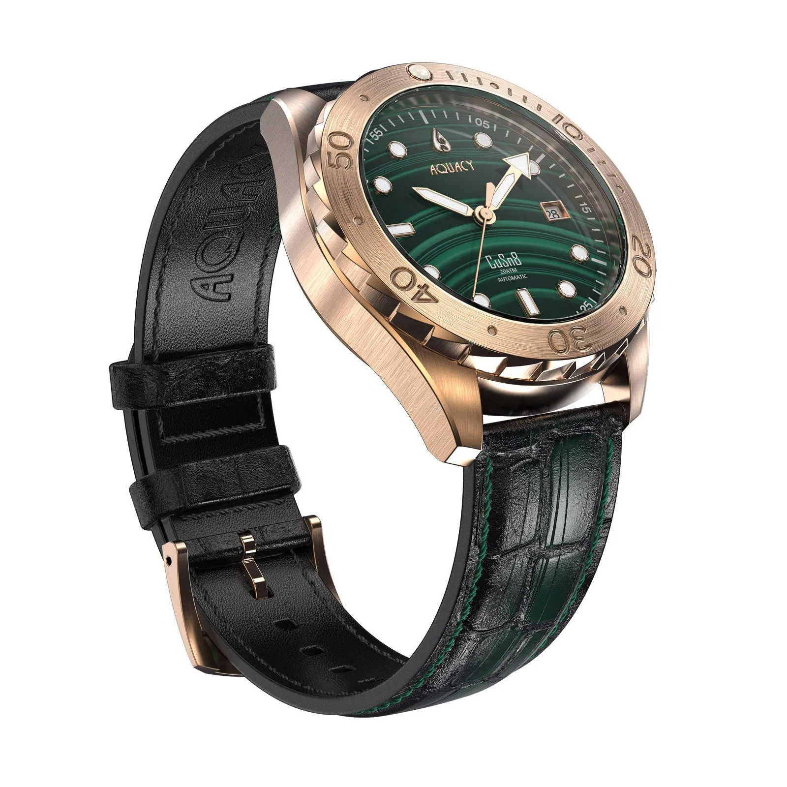 Aquacy Bronze CuSn8 Men's Malachite Watch Automatic with Leather  200M