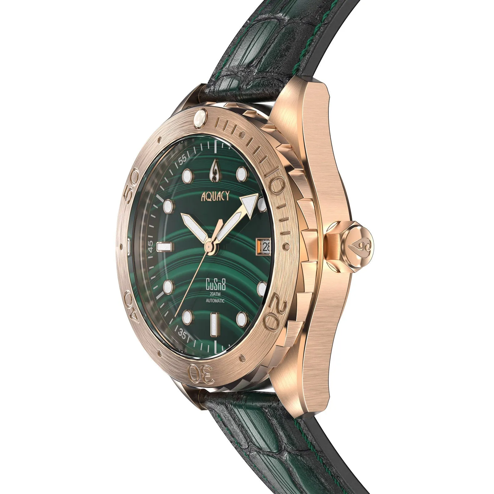 Aquacy Bronze CuSn8 Men's Malachite Watch Automatic with Leather  200M