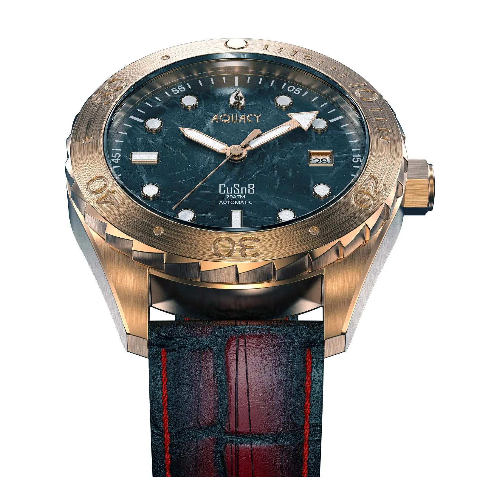 Aquacy Bronze CuSn8 Men's Marble Automatic Watch with Leather  200M