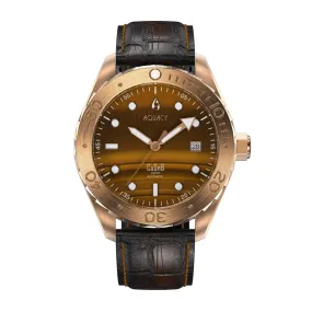 Aquacy Bronze CuSn8 Men's Tigers Eye Watch Automatic with Leather  200M