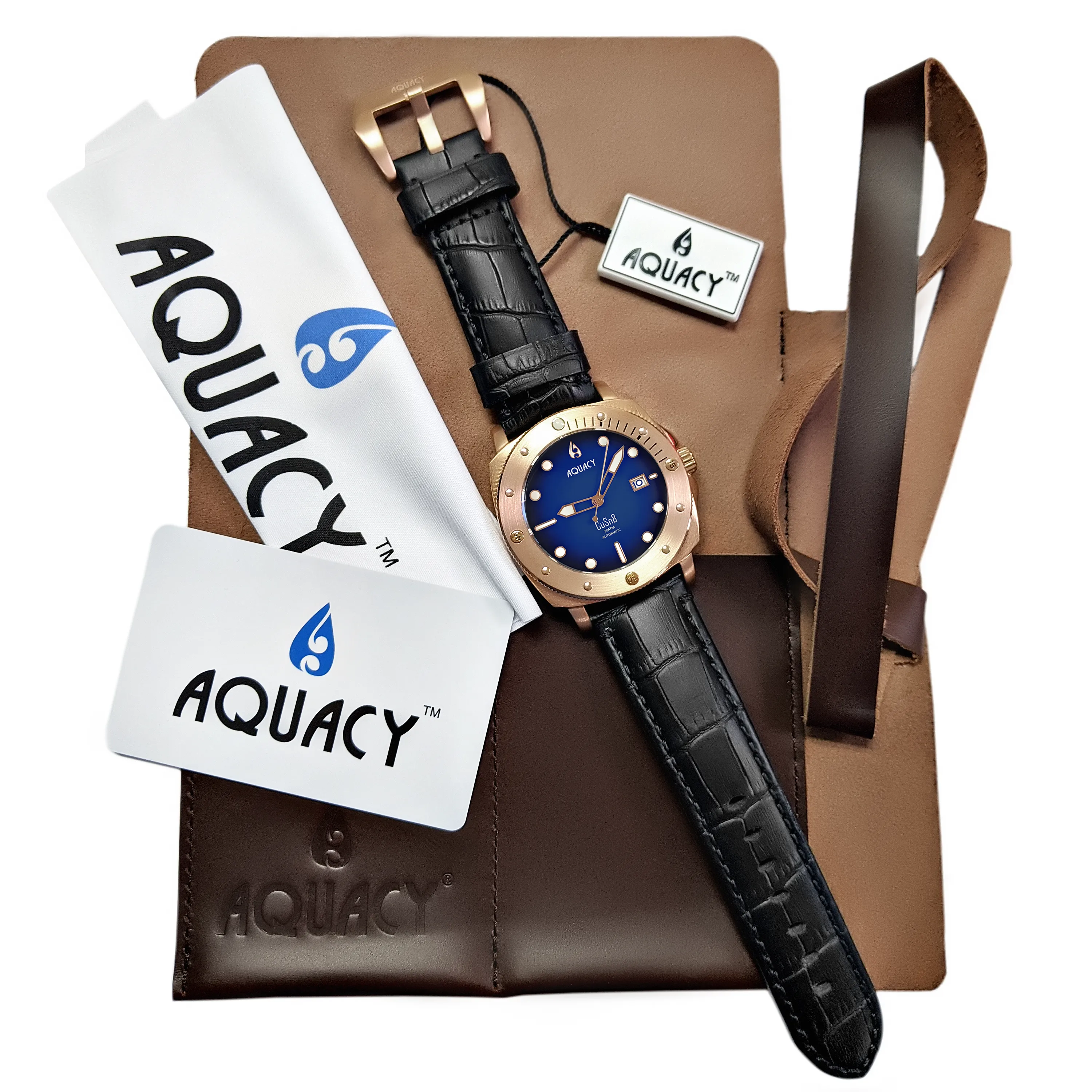 Aquacy Bronze CuSn8 Series Automatic Men's 200m Watch 44mm Black/Blue Dial