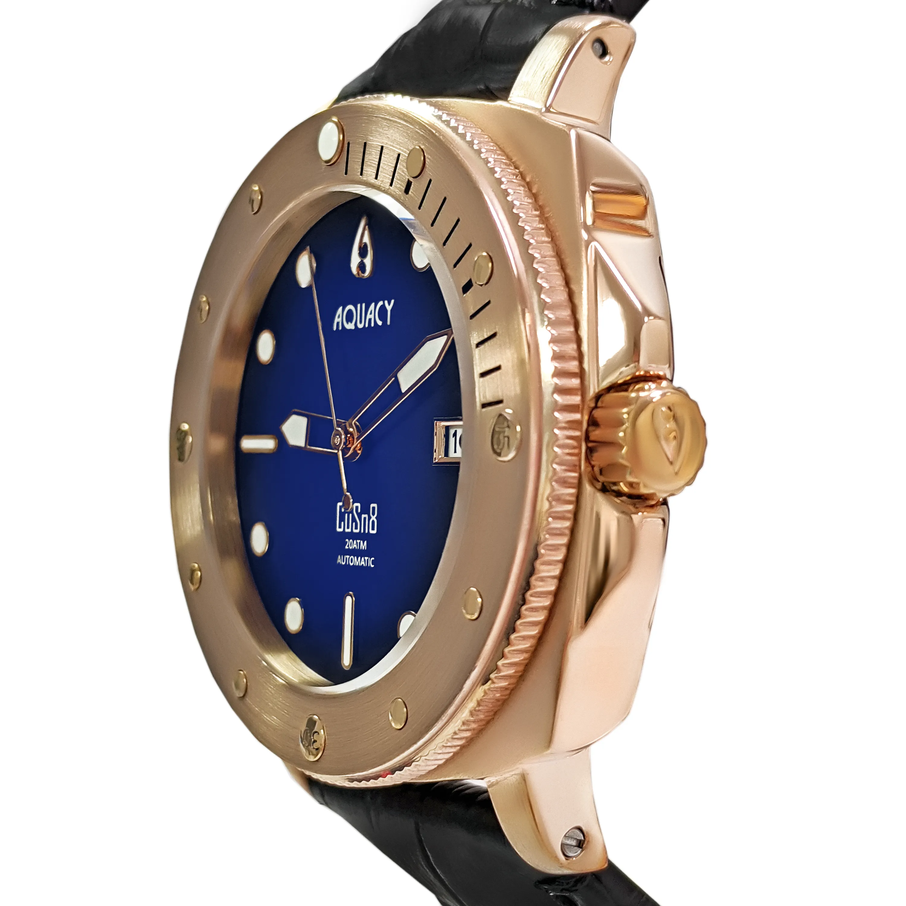 Aquacy Bronze CuSn8 Series Automatic Men's 200m Watch 44mm Black/Blue Dial