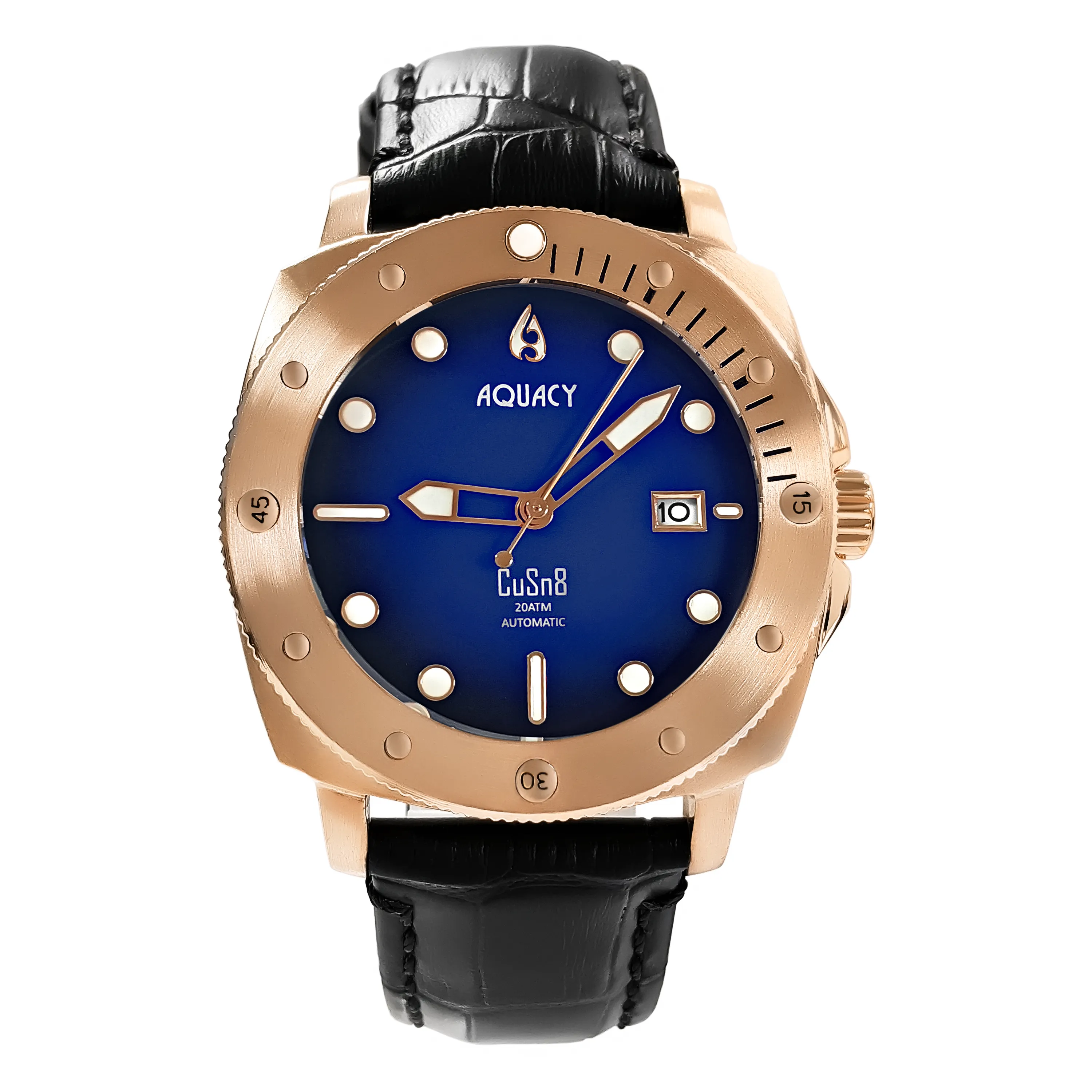 Aquacy Bronze CuSn8 Series Automatic Men's 200m Watch 44mm Black/Blue Dial