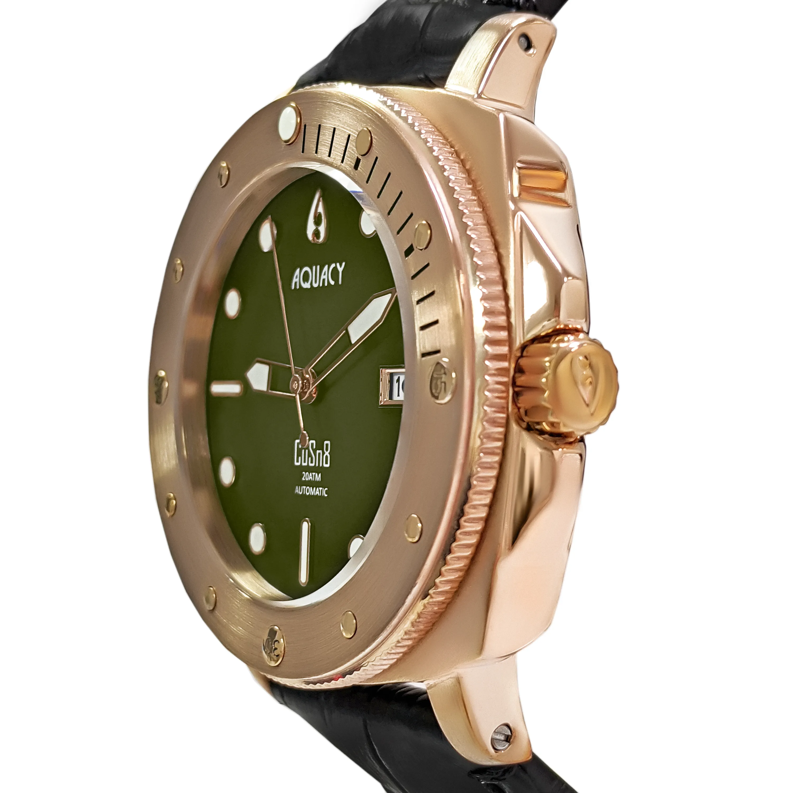 Aquacy Bronze CuSn8 Series Automatic Men's 200m Watch 44mm Olive Drab Green Dial