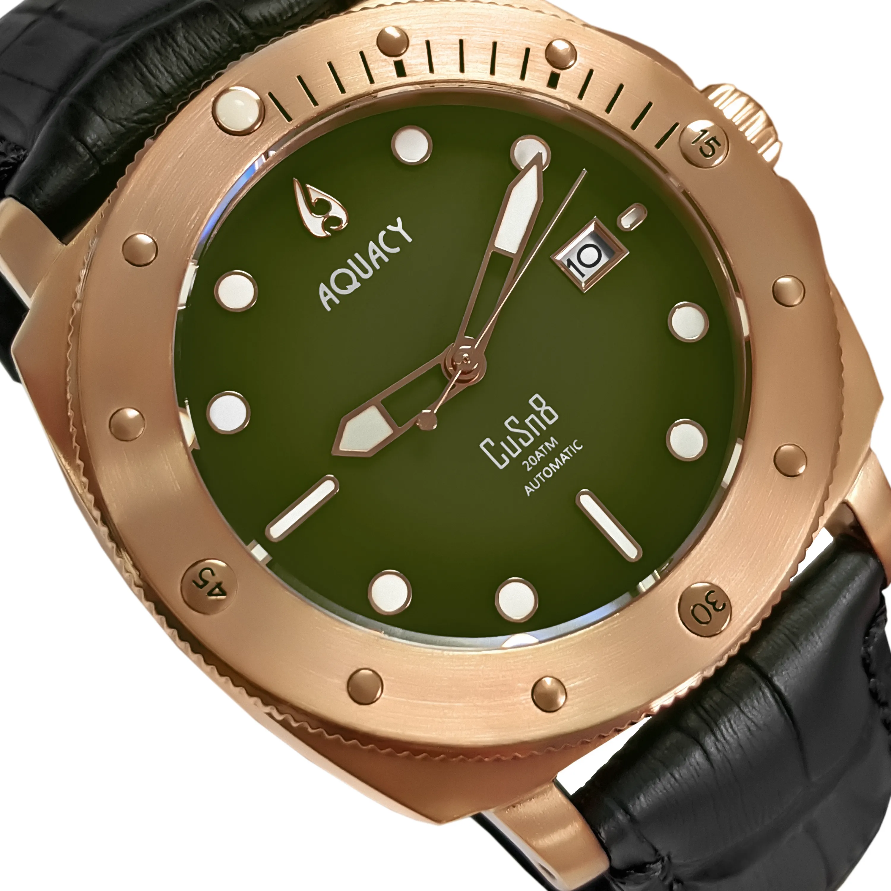 Aquacy Bronze CuSn8 Series Automatic Men's 200m Watch 44mm Olive Drab Green Dial