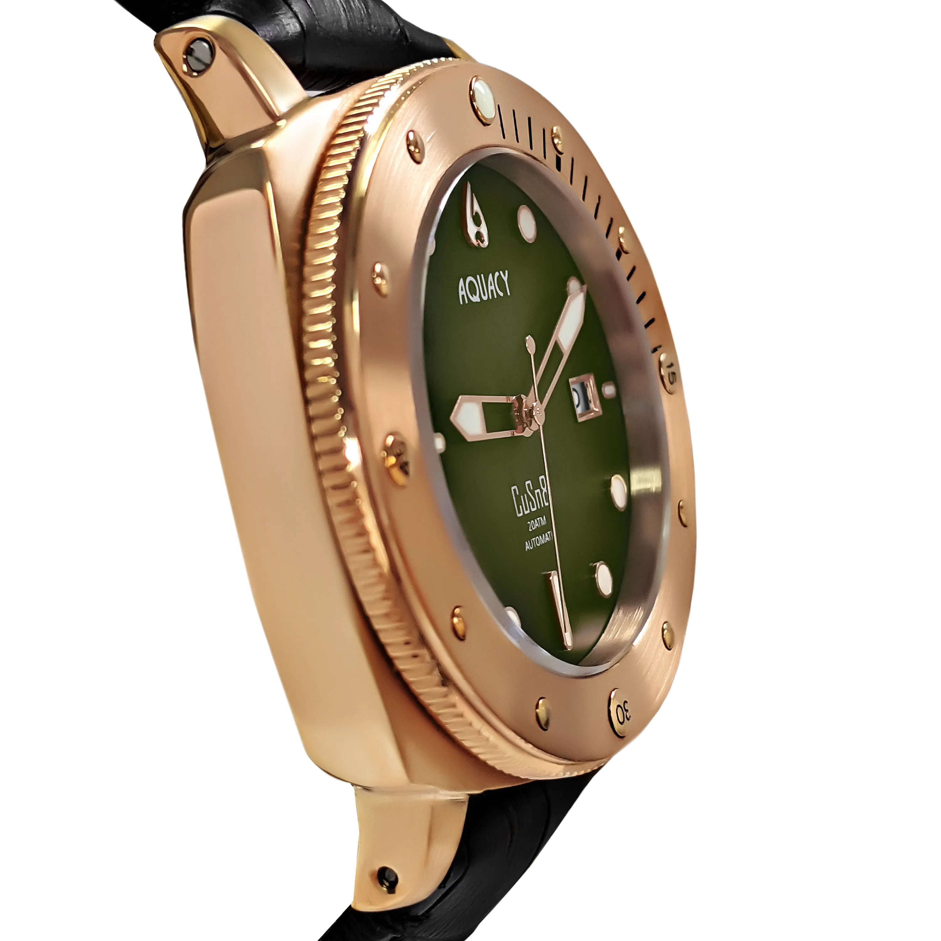 Aquacy Bronze CuSn8 Series Automatic Men's 200m Watch 44mm Olive Drab Green Dial